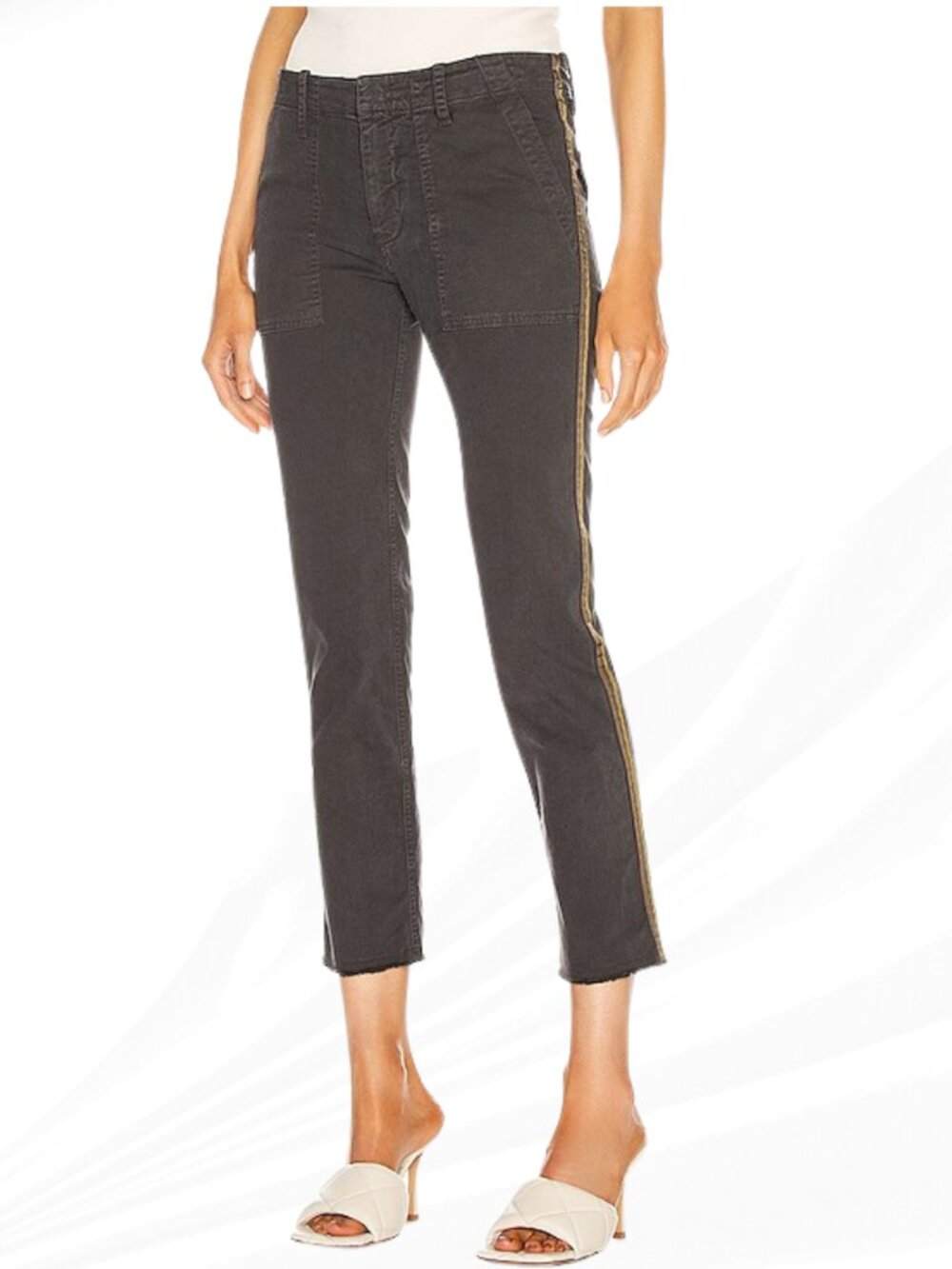 Nili Lotan Side Stripe Crop Pants Raw Hem Faded Black Military Stretch Sz 10
